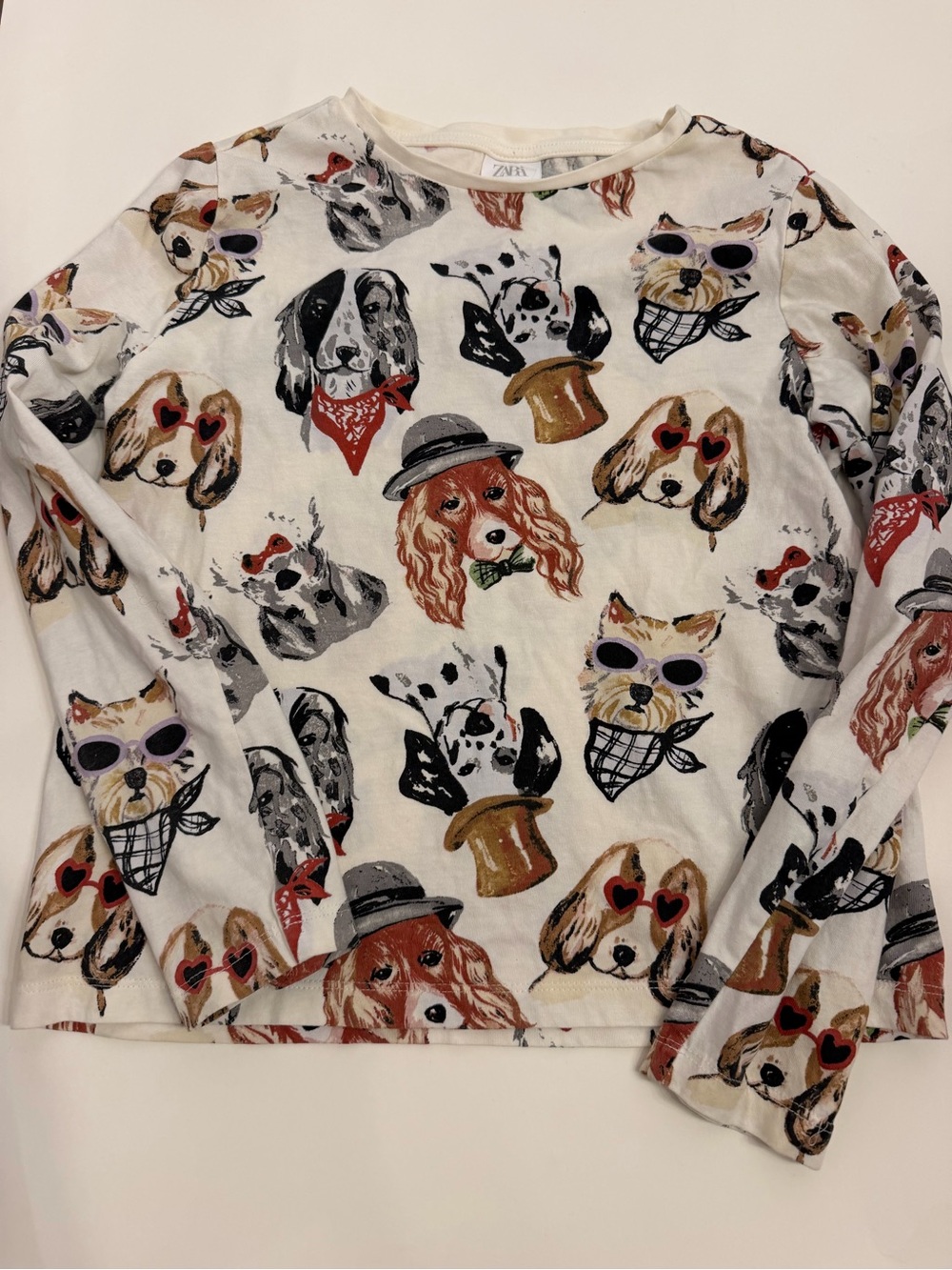 ZARA White Long Sleeve Dog Print Top size 11/12
